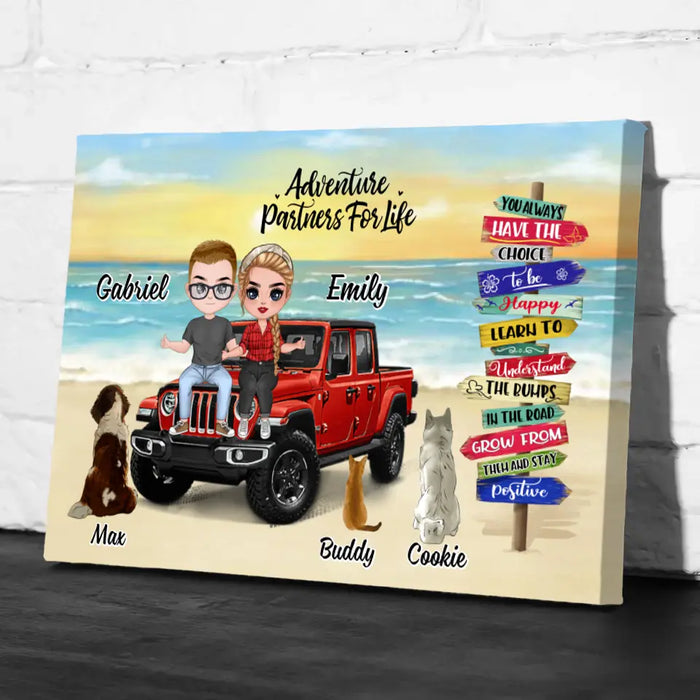 Up To 3 Pets Adventure Partners For Life - Personalized Canvas For Couples, Dog, Cat, Off-Road Lovers