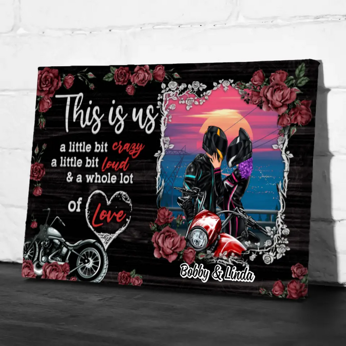 Biker Couple This Is Us - Personalized Canvas For Couples, Him, Her, Motorcycle Lovers