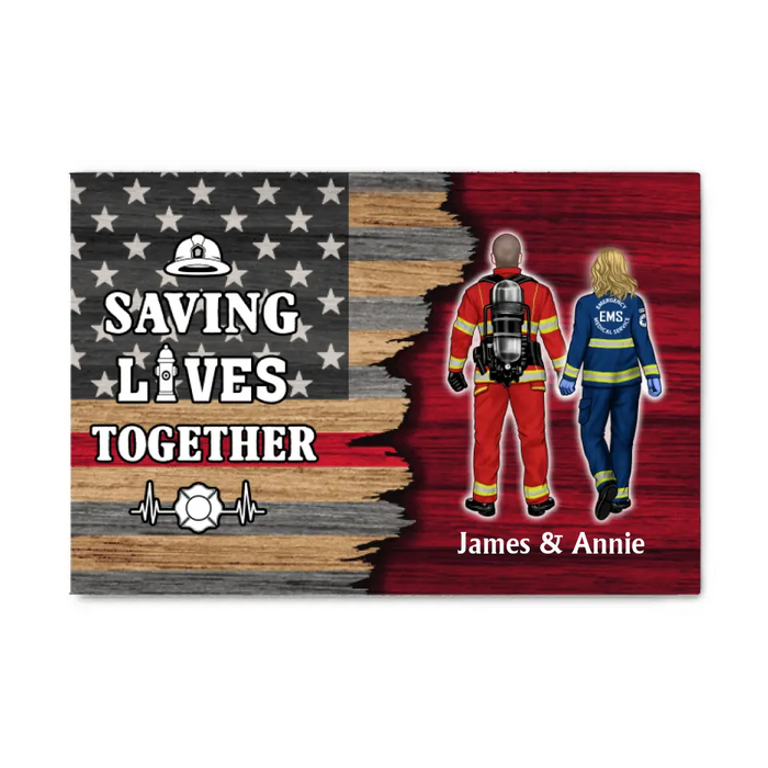 Saving Lives Couples Friends - Personalized Canvas Firefighter, EMS, Nurse, Police Officer, Military