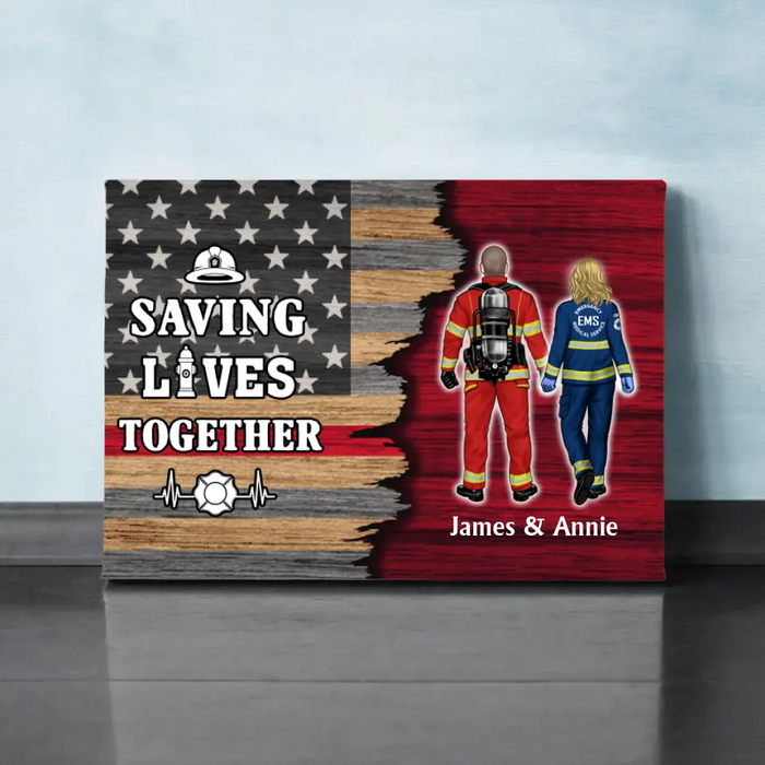 Saving Lives Couples Friends - Personalized Canvas Firefighter, EMS, Nurse, Police Officer, Military