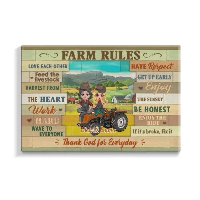 Farm Rules - Personalized Canvas For Couples, Him, Her, Friends, Farmer