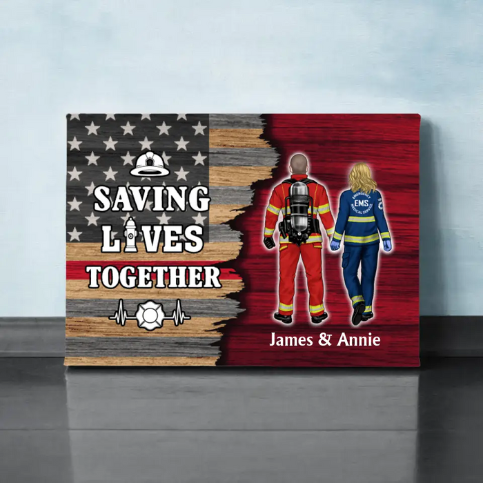 Saving Lives Couples Friends - Personalized Canvas Firefighter, EMS, Nurse, Police Officer, Military