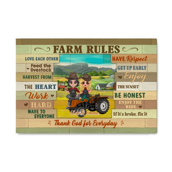 Farm Rules - Personalized Canvas For Couples, Him, Her, Friends, Farmer