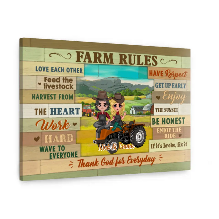 Farm Rules - Personalized Canvas For Couples, Him, Her, Friends, Farmer