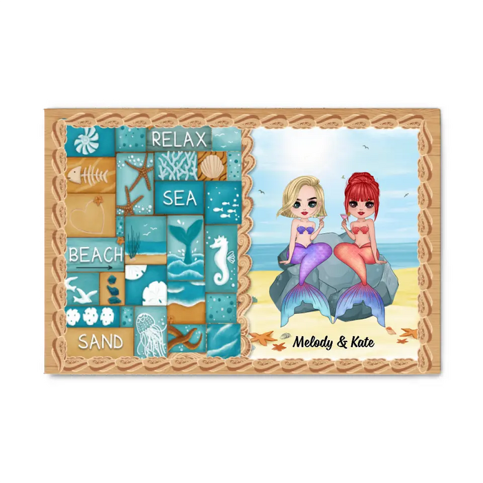 Up To 6 Chibi Relax Sea Beach Sand - Personalized Canvas For Her, Friends, Sister, Mermaid