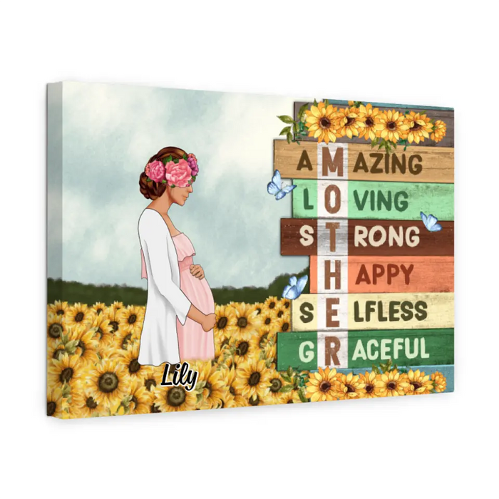 Mother Amazing Loving - Personalized Canvas For Her, Mom To Be, Mother's Day