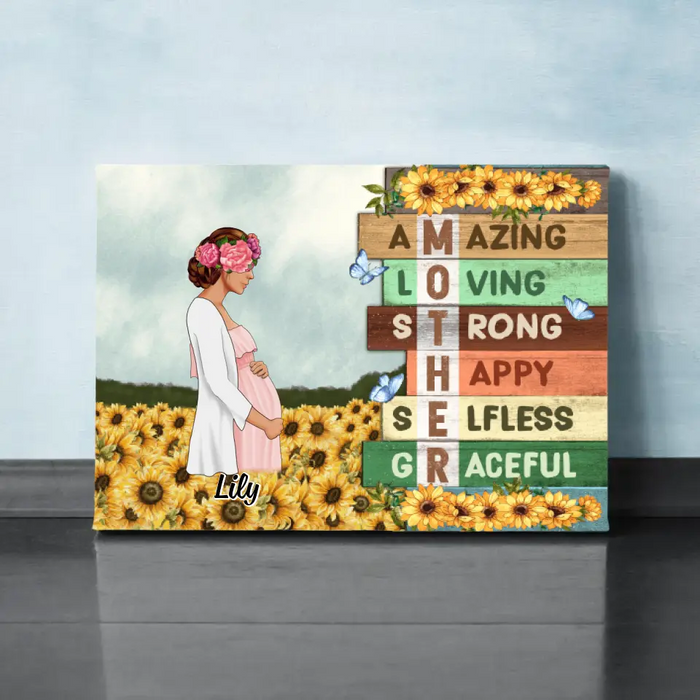 Mother Amazing Loving - Personalized Canvas For Her, Mom To Be, Mother's Day