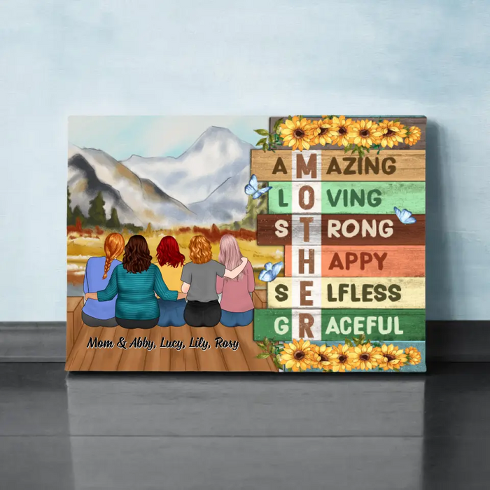 Up To 4 Daughters Mother Amazing Loving - Personalized Canvas For Her, Mom, Daughter, Mother's Day