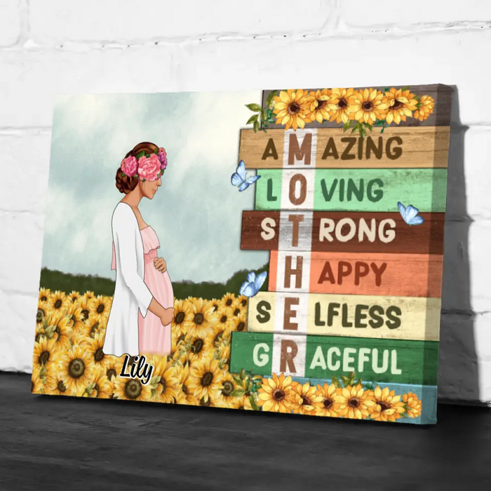 Mother Amazing Loving - Personalized Canvas For Her, Mom To Be, Mother's Day