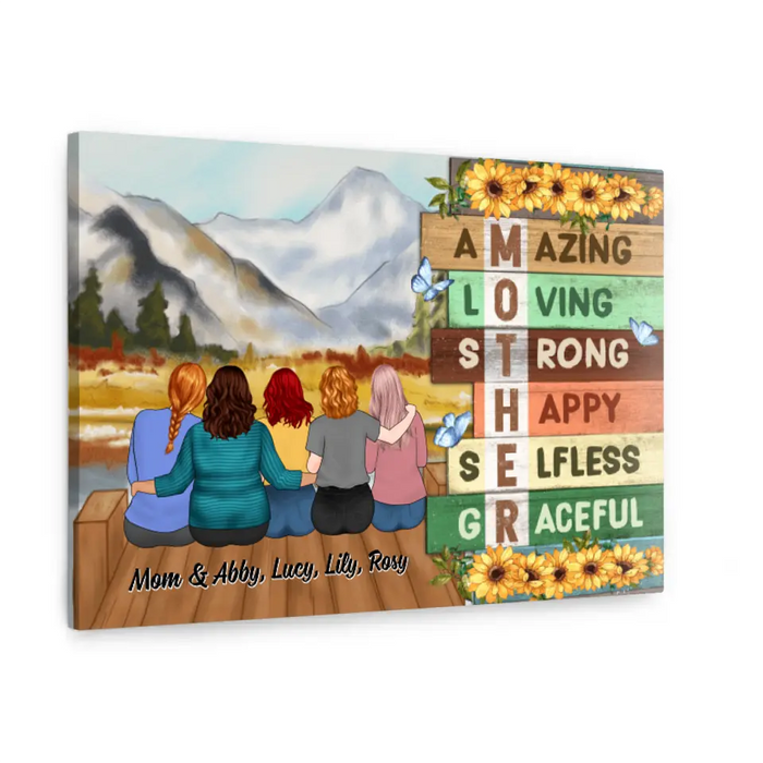 Up To 4 Daughters Mother Amazing Loving - Personalized Canvas For Her, Mom, Daughter, Mother's Day