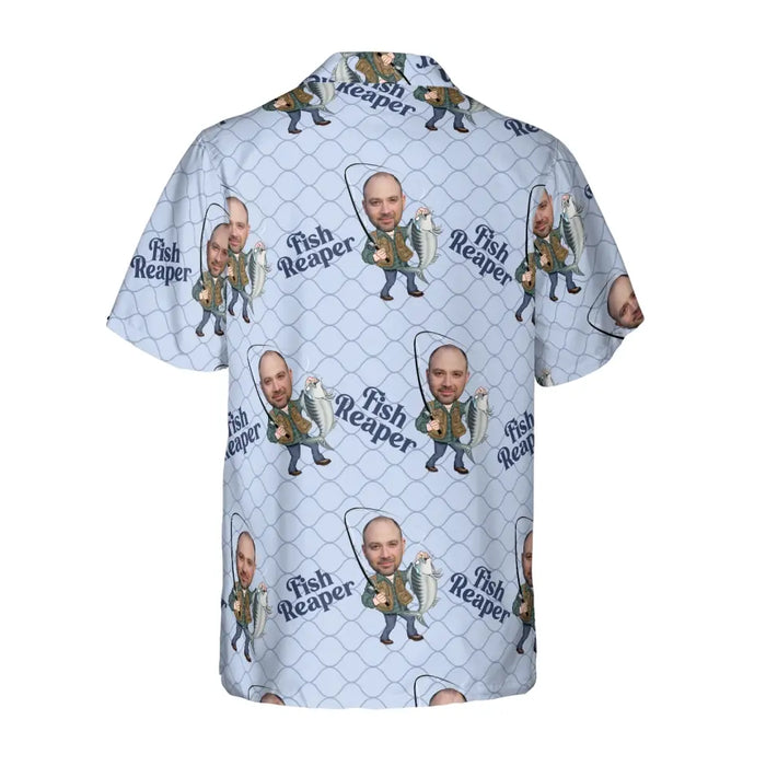 Personalized Fish Reaper Hawaiian Shirt, Custom Face Hawaiian Shirt for Men, Gift for Dad, Fishing Lovers