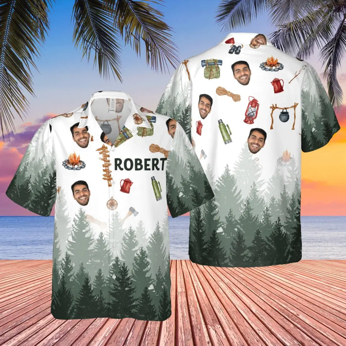 Personalized Face Photo Upload Hawaiian Shirt, Hawaiian Shirt for Men, Gift for Him, Camping Lovers