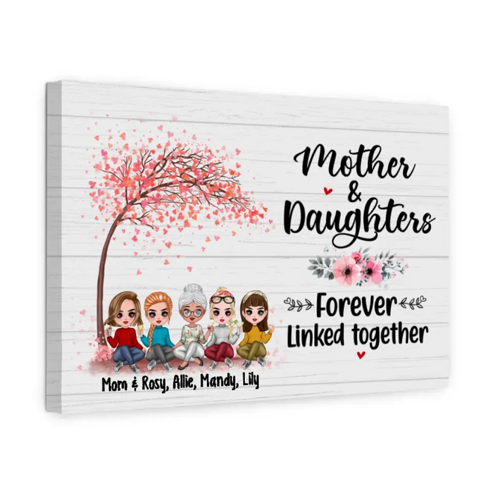 Up To 4 Daughters Mother And Daughters Forever Linked Together - Personalized Canvas For Her, Mom