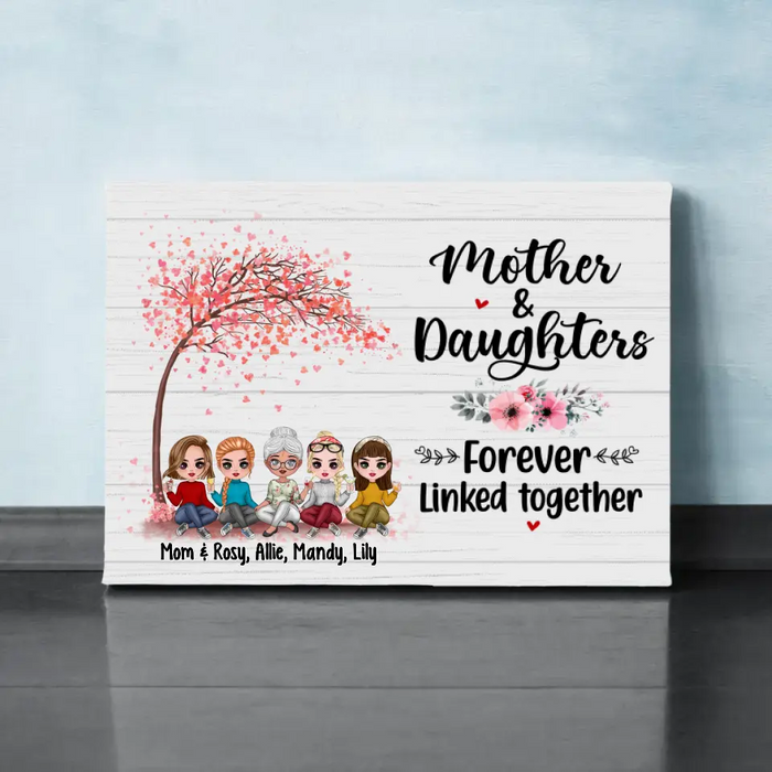 Up To 4 Daughters Mother And Daughters Forever Linked Together - Personalized Canvas For Her, Mom