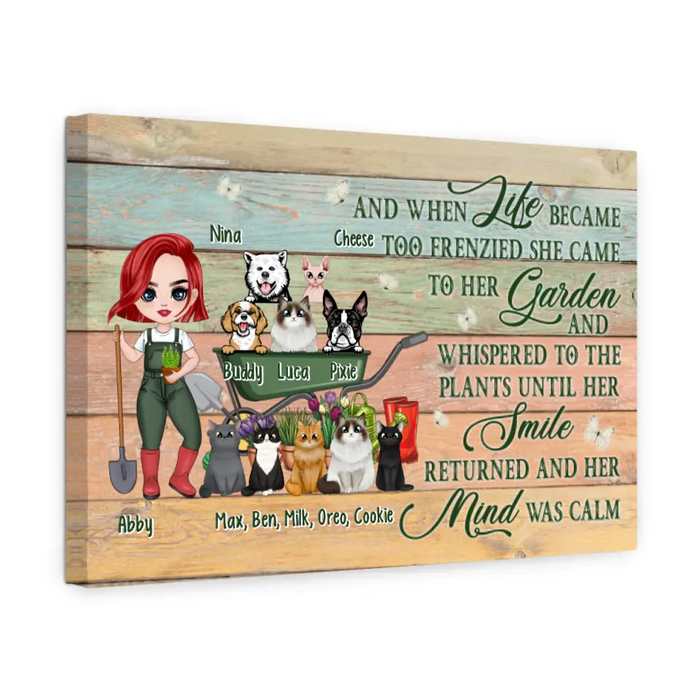 Up To 10 Pets And When Life Became Too Frenzied - Personalized Canvas For Her, Dog Mom, Cat Mom, Gardener