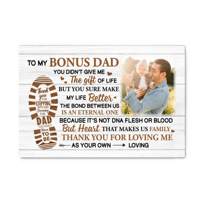 To My Bonus Dad - Personalized Photo Upload Gifts Custom Canvas for Dad