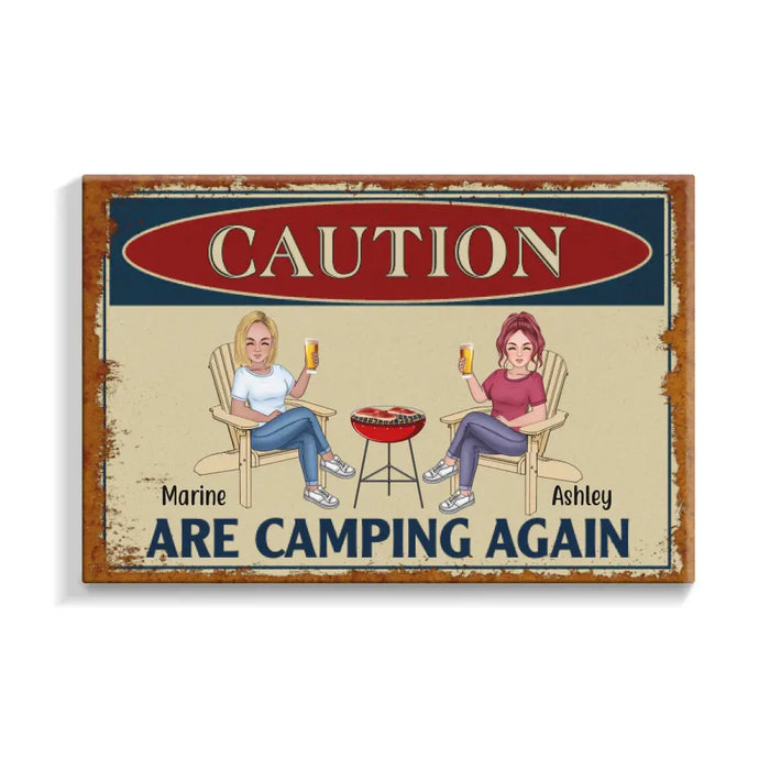 Caution Are Camping Again - Personalized Canvas For Friends, Sister