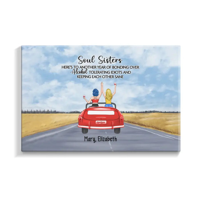 Besties, Alcohol-Tolerating, Bonding Over, Keeping Each Other Sane - Personalized Gifts Custom Canvas for Soul Sisters, Friends