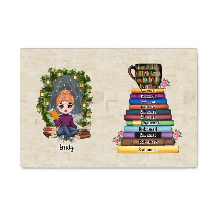 Girl Reading Book Custom Book Titles - Personalized Gifts Custom Reading Canvas For Her, Book Lovers