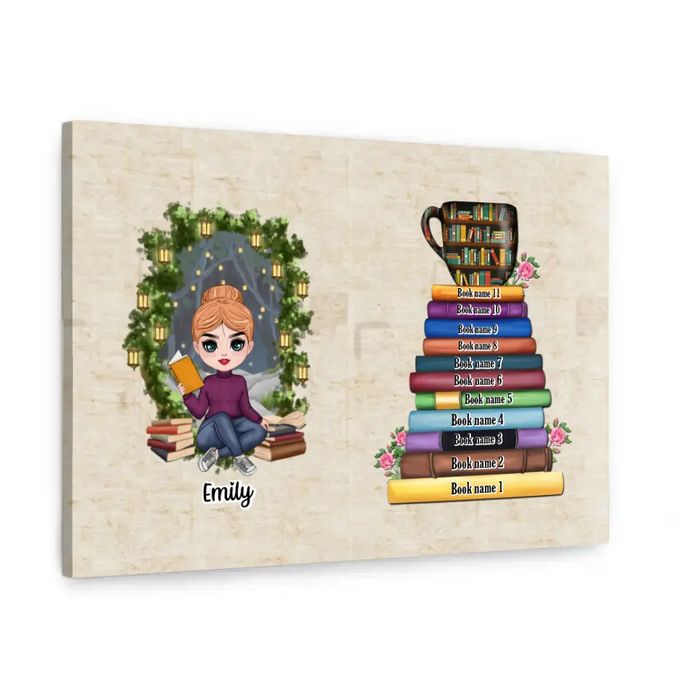 Girl Reading Book Custom Book Titles - Personalized Gifts Custom Reading Canvas For Her, Book Lovers