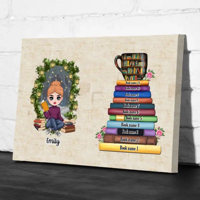 Girl Reading Book Custom Book Titles - Personalized Gifts Custom Reading Canvas For Her, Book Lovers