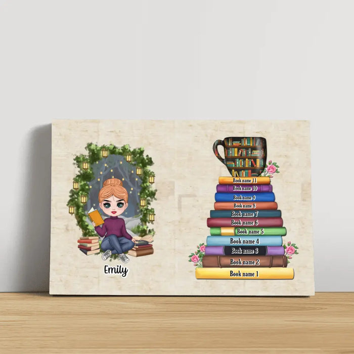 Girl Reading Book Custom Book Titles - Personalized Gifts Custom Reading Canvas For Her, Book Lovers