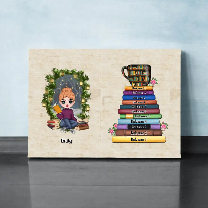 Girl Reading Book Custom Book Titles - Personalized Gifts Custom Reading Canvas For Her, Book Lovers