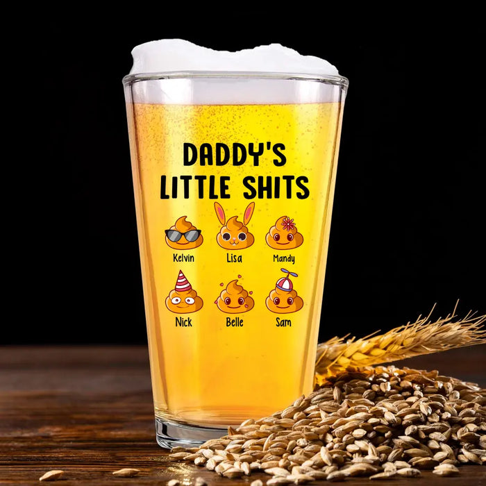 Personalized Daddy's Little Shit 16oz Glass Cup, Custom Funny Dad Glass Cup, Gift for Dad, Drinking Lovers