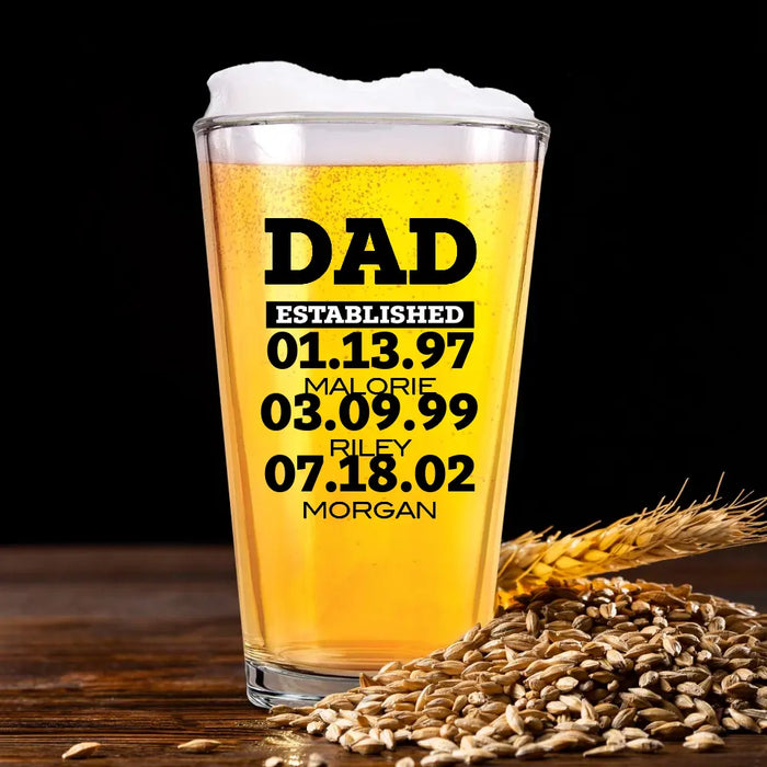 Personalized Dad 16oz Glass Cup, Custom Dad or Grandpa Established Glass, Gift for Dad, Drinking Lovers