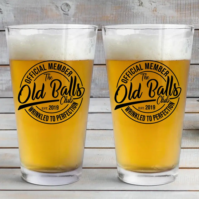 Personalized Official Member The Old Balls Club Wrinkled To Perfection 16oz Glass Cup, Custom Dad Glass Cup, Gift for Dad, Drinking Lovers