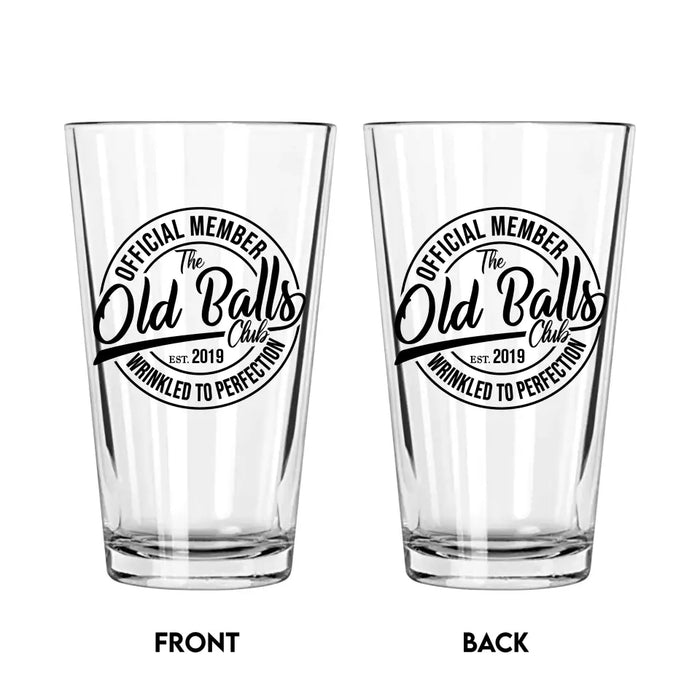 Personalized Official Member The Old Balls Club Wrinkled To Perfection 16oz Glass Cup, Custom Dad Glass Cup, Gift for Dad, Drinking Lovers