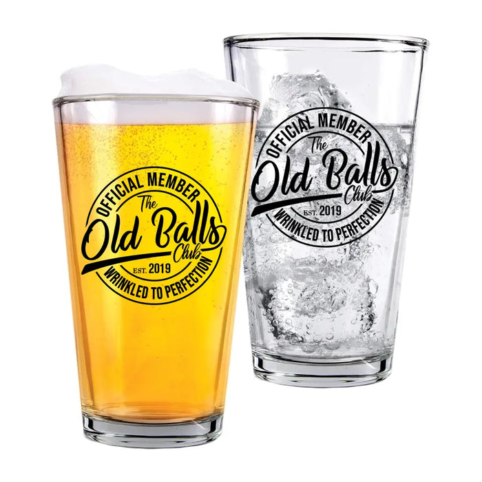 Personalized Official Member The Old Balls Club Wrinkled To Perfection 16oz Glass Cup, Custom Dad Glass Cup, Gift for Dad, Drinking Lovers