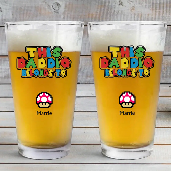 Personalized This Daddio Belongs To 16oz Glass Cup, Custom Dad Glass Cup, Gift for Dad, Drinking Lovers, Mushroom Lovers