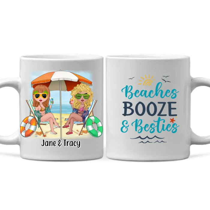 Beaches Booze and Besties - Personalized Mug For Friends, Sister