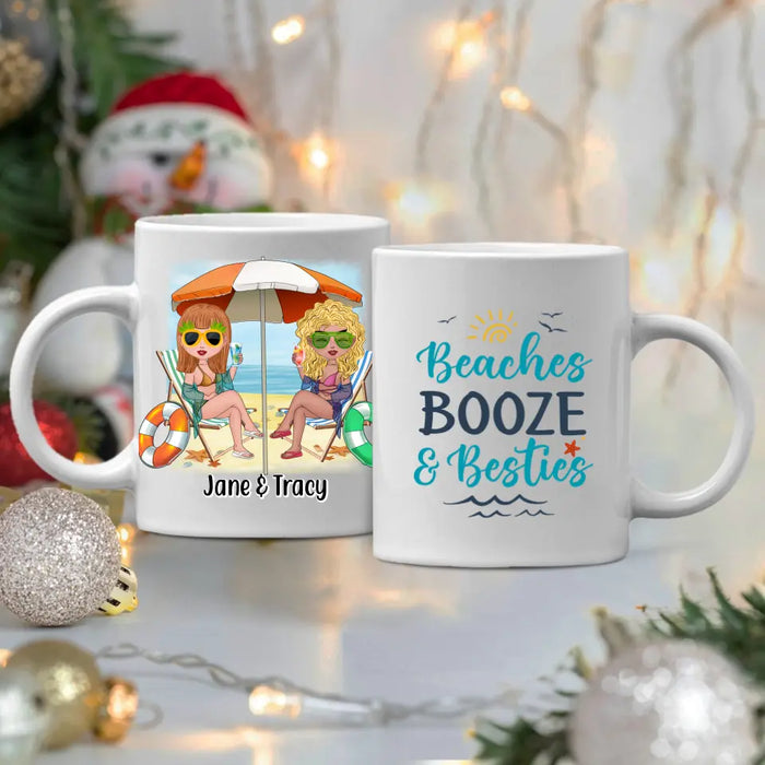 Beaches Booze and Besties - Personalized Mug For Friends, Sister