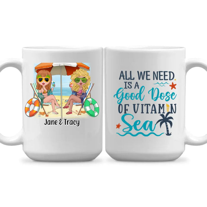 Beaches Booze and Besties - Personalized Mug For Friends, Sister