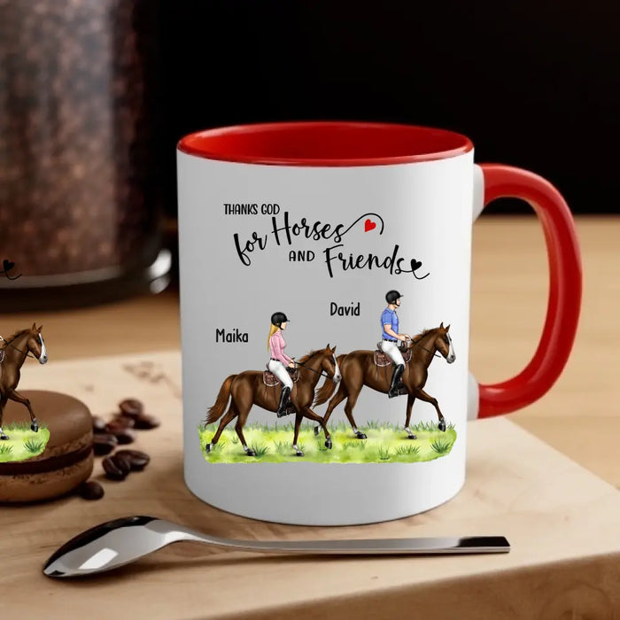 Thanks God For Horses and Friends - Personalized Horse Mug, Custom Couples Friends Horse Riding, Gift For Horse Riding Lovers