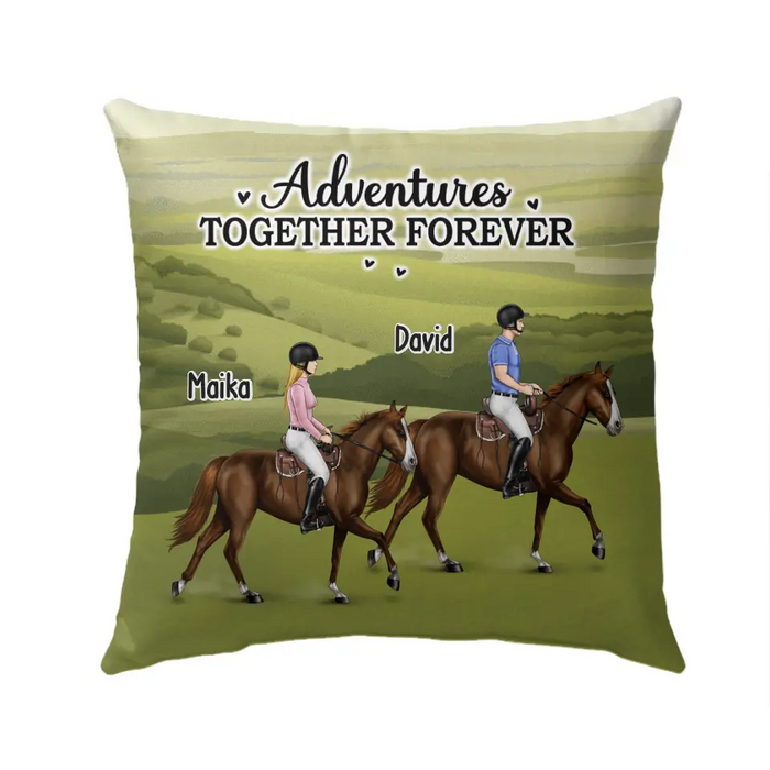 Adventures Together Forever - Personalized Horse Pillow, Custom Horse Riding For Friends Couples, Gift For Horse Lovers