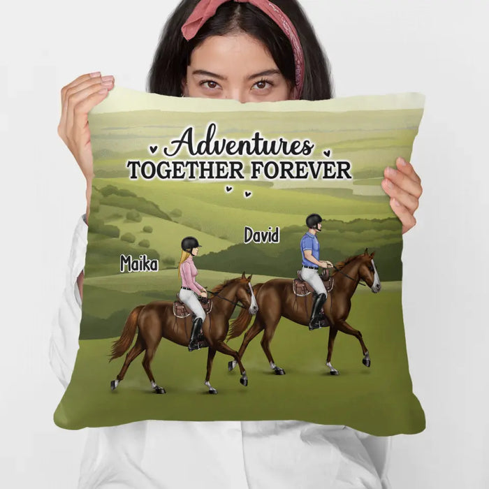 Adventures Together Forever - Personalized Horse Pillow, Custom Horse Riding For Friends Couples, Gift For Horse Lovers