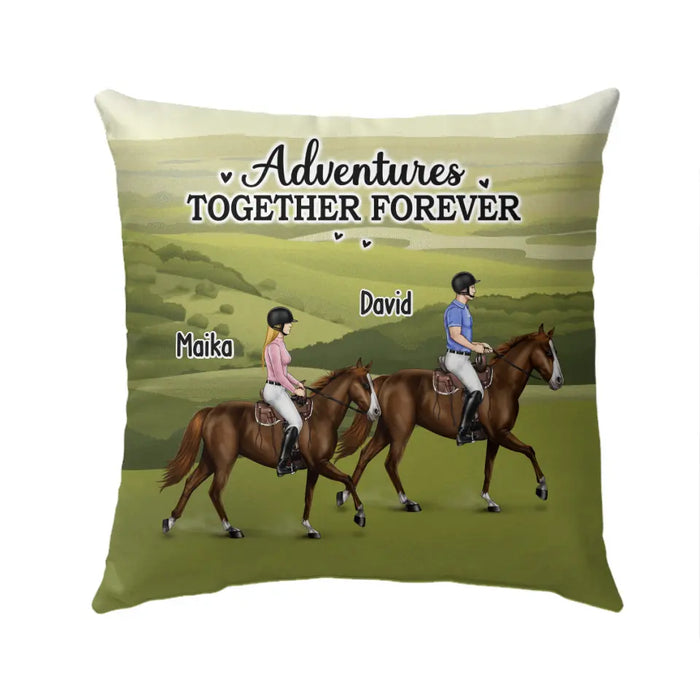 Adventures Together Forever - Personalized Horse Pillow, Custom Horse Riding For Friends Couples, Gift For Horse Lovers