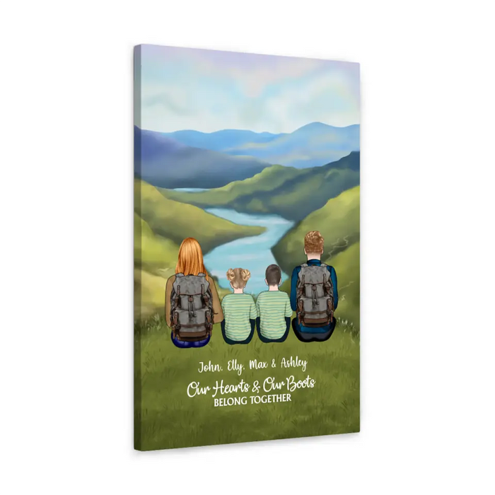 Our Hearts and Our Boots Belong Together - Personalized Gifts Custom Hiking Canvas for Family, Gift For Hiking Lovers