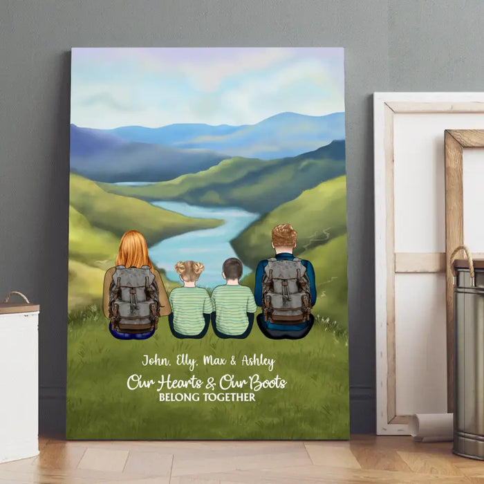 Our Hearts and Our Boots Belong Together - Personalized Gifts Custom Hiking Canvas for Family, Gift For Hiking Lovers