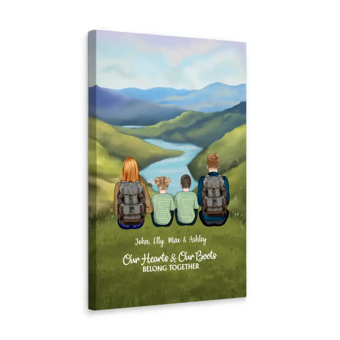 Our Hearts and Our Boots Belong Together - Personalized Gifts Custom Hiking Canvas for Family, Gift For Hiking Lovers