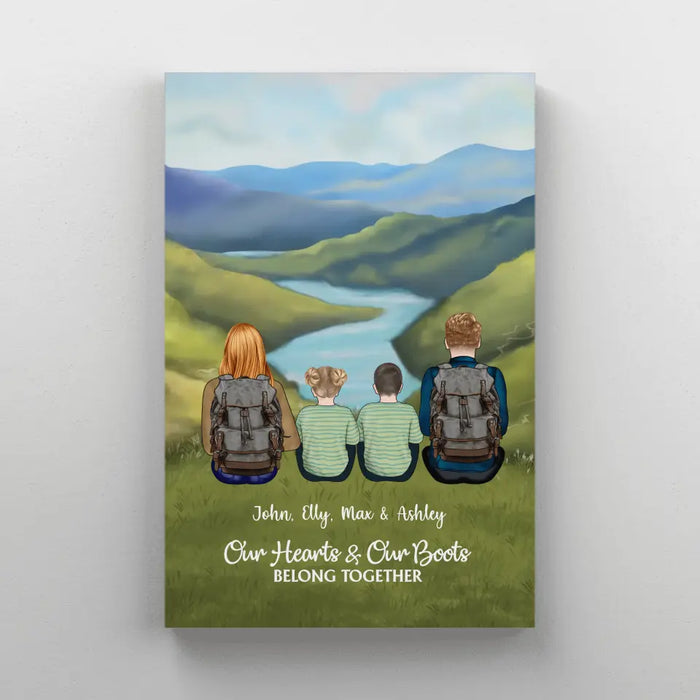 Our Hearts and Our Boots Belong Together - Personalized Gifts Custom Hiking Canvas for Family, Gift For Hiking Lovers