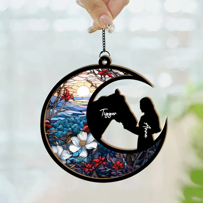 Personalized Girl and Her Horse Suncatcher Ornament, Custom Window Hanging Suncatcher For Her, Horse Lovers