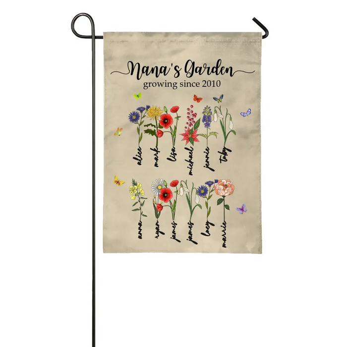 Nana's Garden Growing Since - Personalized Gifts Custom Birth Flower Garden Flag for Grandma Mother, Mothers Day Gift