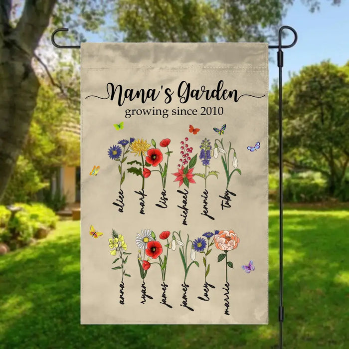 Nana's Garden Growing Since - Personalized Gifts Custom Birth Flower Garden Flag for Grandma Mother, Mothers Day Gift