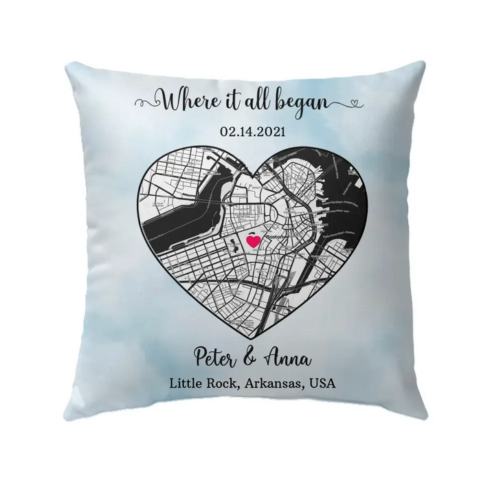 Where It All Began - Personalized Gifts Custom City Map Print Pillow For Him Her Couples, First Date Memory Map