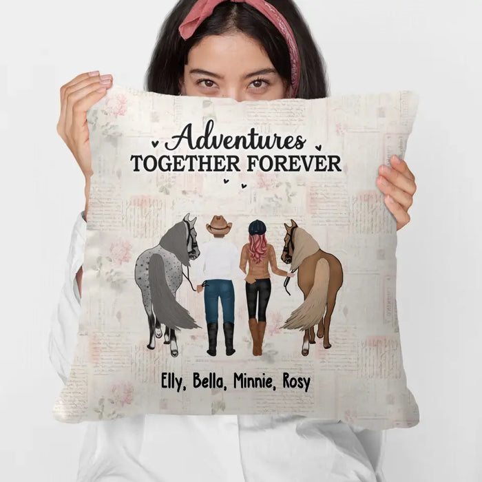 Personalized Adventures Together Forever Pillow, Custom Horse Riding Couple Pillow, Gifts For Horse Lovers