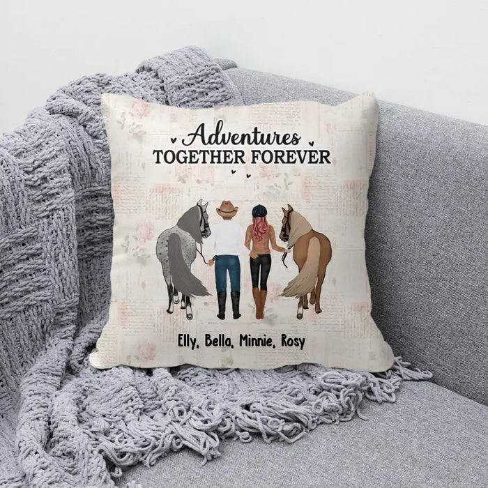 Personalized Adventures Together Forever Pillow, Custom Horse Riding Couple Pillow, Gifts For Horse Lovers